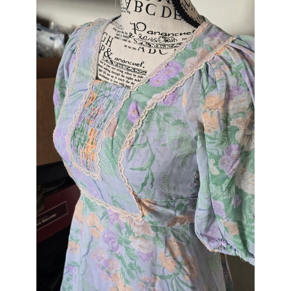 Jody of California Dress Womens XS Purple Vintage 70s Floral Prairie Cottagecore - Picture 3 of 16